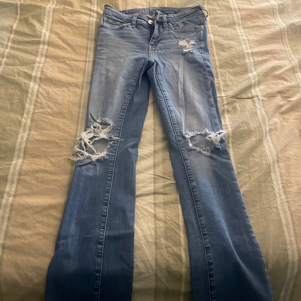 American Eagle Outfitters Light Blue Distressed Flare Jeans